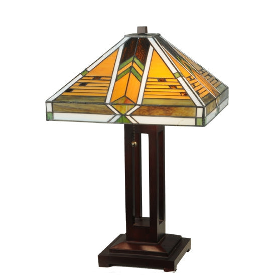 Meyda Tiffany Abilene 24" Mahogany Bronze Table Lamp With Green & Brown Shade Glass