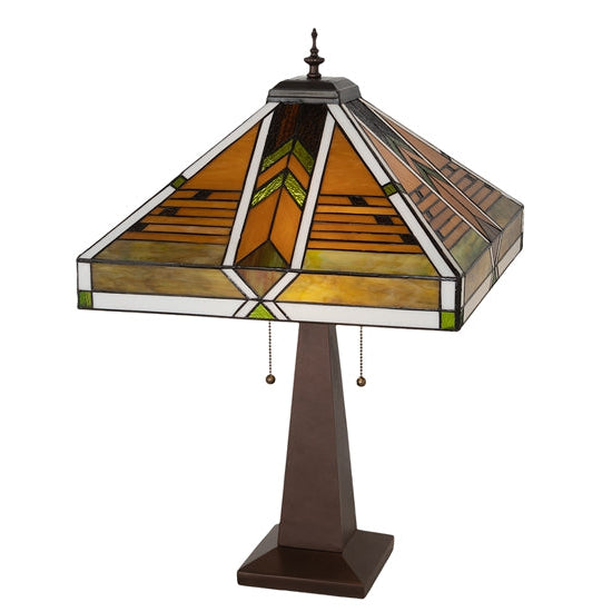 Meyda Tiffany Abilene 26" Mahogany Bronze Table Lamp With Green & Brown Shade Glass