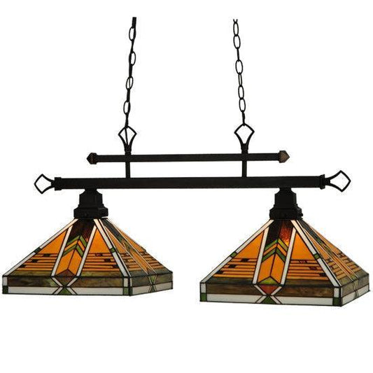 Meyda Tiffany Abilene 35" 2-Light Mahogany Bronze Island Pendant Light With Green & Brown Shade Glass