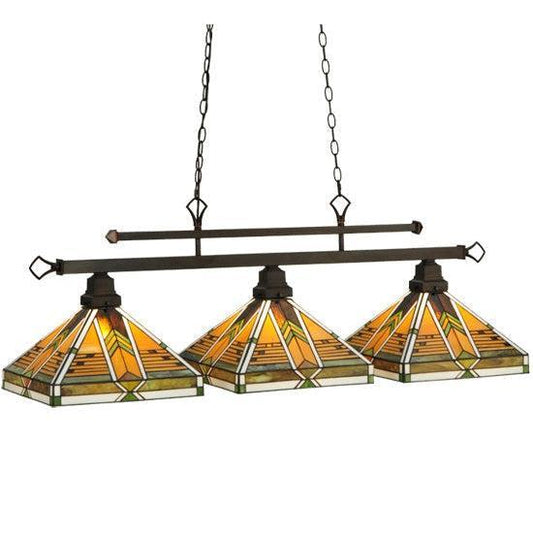 Meyda Tiffany Abilene 48" 3-Light Mahogany Bronze Island Pendant Light With Green & Brown Shade Glass