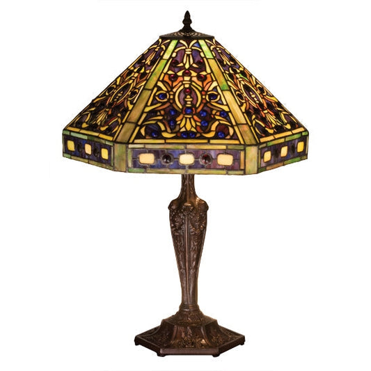 Meyda Tiffany Elizabethan 23" Mahogany Bronze Table Lamp With Green & Blue Shade Glass