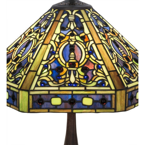 Meyda Tiffany Elizabethan 24" Mahogany Bronze Table Lamp With Green & Blue Shade Glass