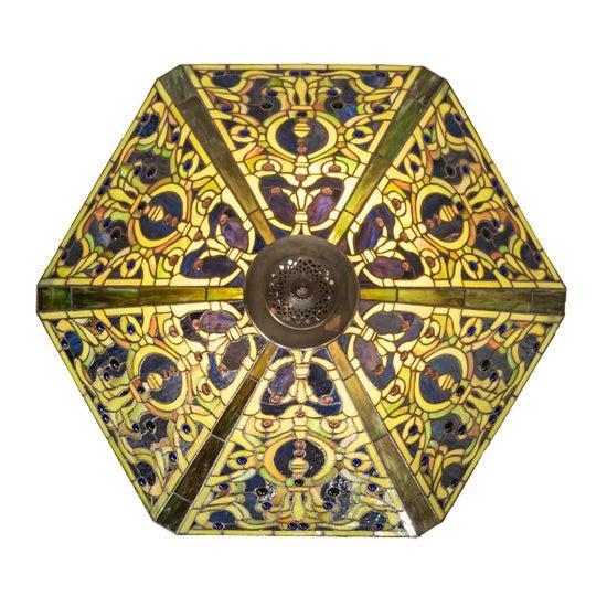 Meyda Tiffany Elizabethan 26" Mahogany Bronze Inverted Pendant With Green & Blue Shade Glass