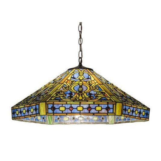 Meyda Tiffany Elizabethan 26" Mahogany Bronze Pendant Light With Green & Blue Shade Glass