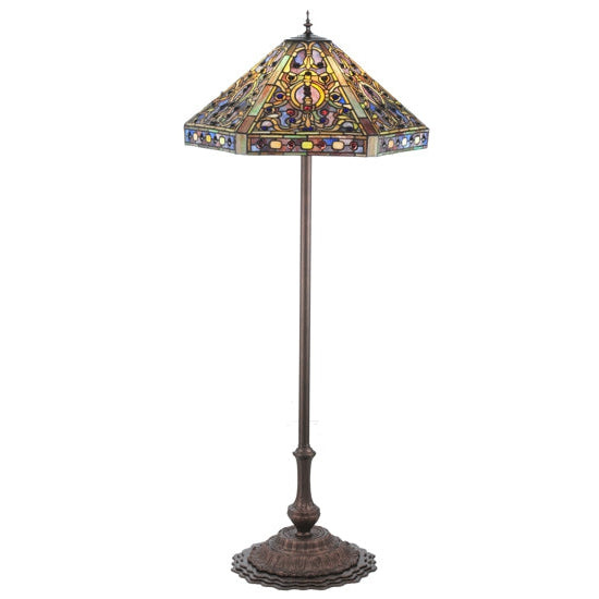 Meyda Tiffany Elizabethan 58" Mahogany Bronze Floor Lamp With Green & Blue Shade Glass