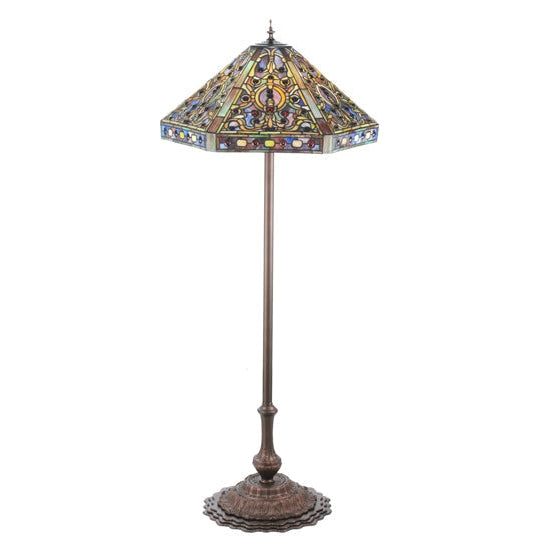 Meyda Tiffany Elizabethan 58" Mahogany Bronze Floor Lamp With Green & Blue Shade Glass