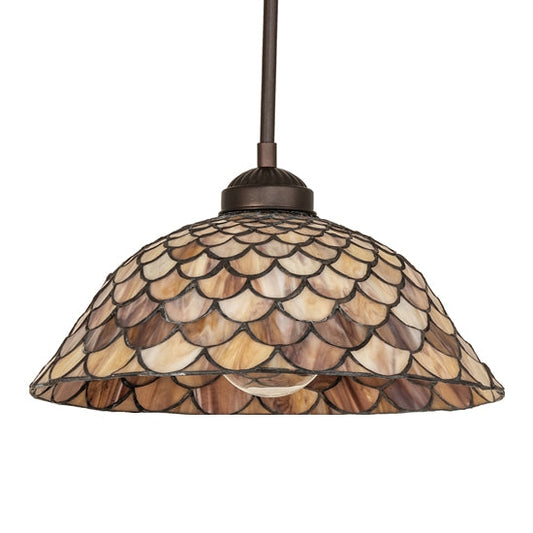 Meyda Tiffany Fishscale 11" Mahogany Bronze Pendant Light With Beige Shade Glass