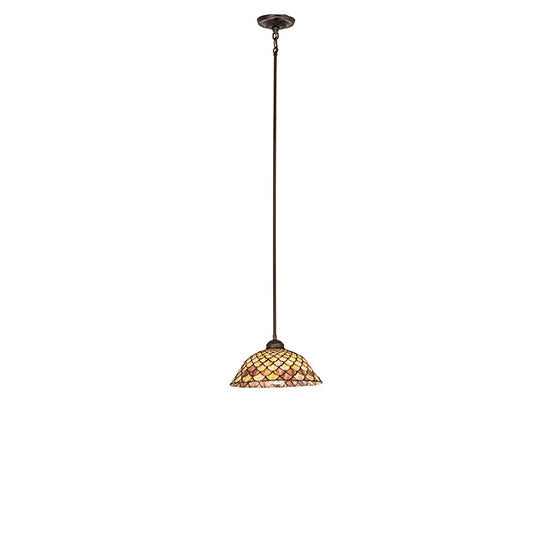 Meyda Tiffany Fishscale 11" Mahogany Bronze Pendant Light With Brown Shade Glass