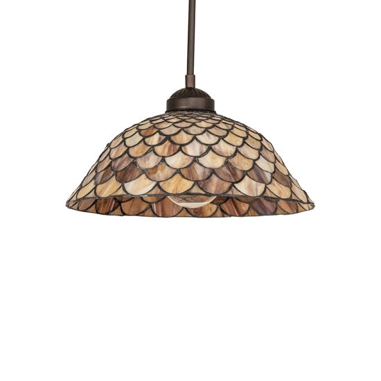 Meyda Tiffany Fishscale 11" Mahogany Bronze Pendant Light With Brown Shade Glass