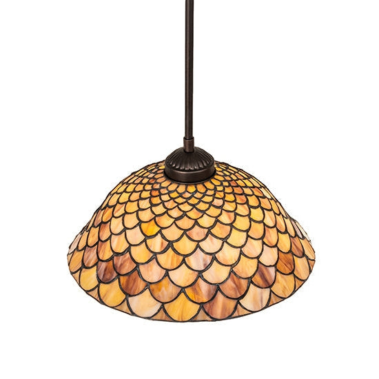 Meyda Tiffany Fishscale 11" Mahogany Bronze Pendant Light With Brown Shade Glass