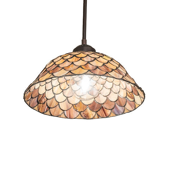 Meyda Tiffany Fishscale 11" Mahogany Bronze Pendant Light With Brown Shade Glass