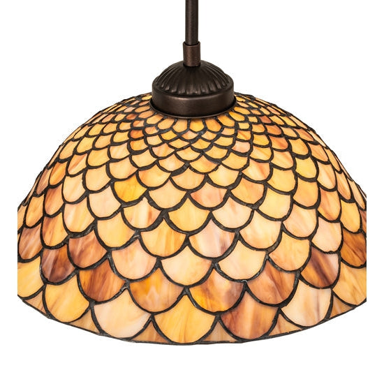 Meyda Tiffany Fishscale 11" Mahogany Bronze Pendant Light With Brown Shade Glass