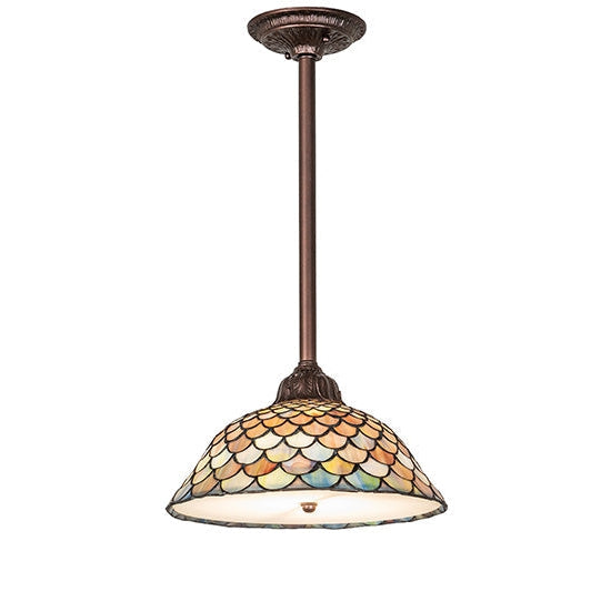 Meyda Tiffany Fishscale 12" Mahogany Bronze Pendant Light With Green Shade Glass