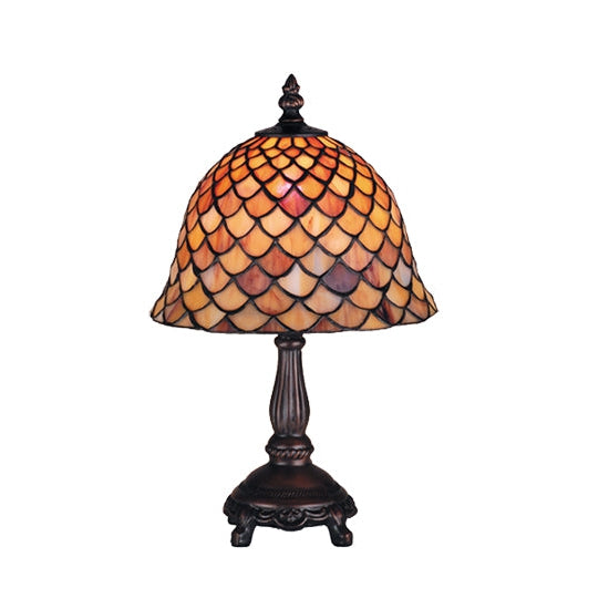 Meyda Tiffany Fishscale 13" Antique Mini Table Lamp With Brown Shade Glass