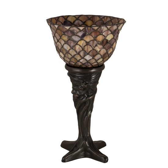 Meyda Tiffany Fishscale 14" Mahogany Bronze Mini Torchiere Table Lamp With Coral & Pink Shade Glass