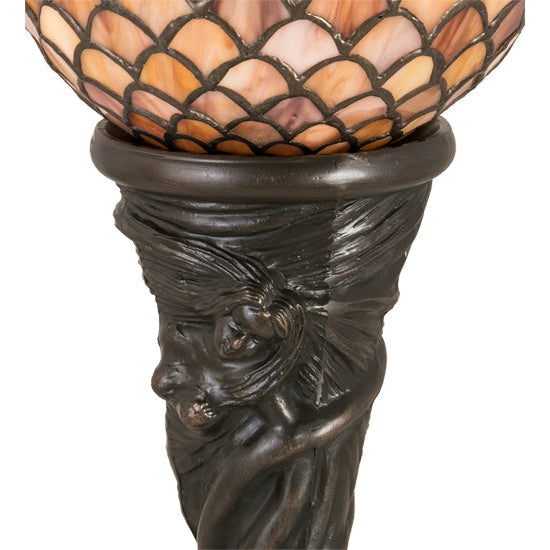 Meyda Tiffany Fishscale 14" Mahogany Bronze Mini Torchiere Table Lamp With Coral & Pink Shade Glass