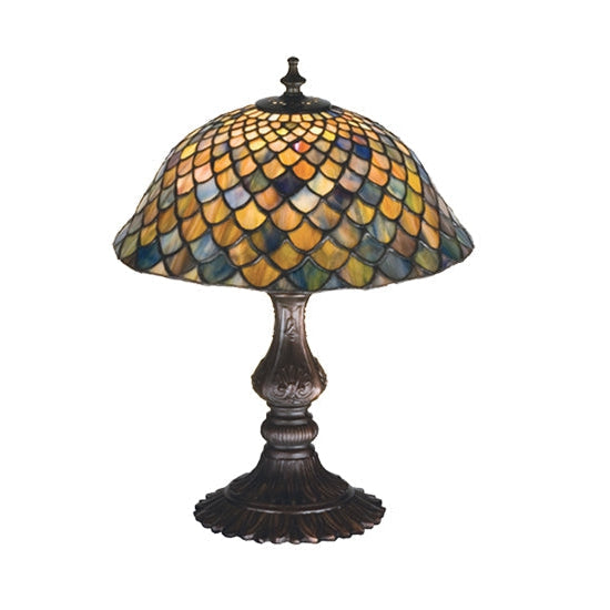 Meyda Tiffany Fishscale 15" Mahogany Bronze Accent Table Lamp With Multi-Colored Shade Glass