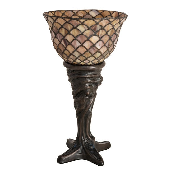 Meyda Tiffany Fishscale 15" Mahogany Bronze Mini Torchiere Table Lamp With Beige Shade Glass