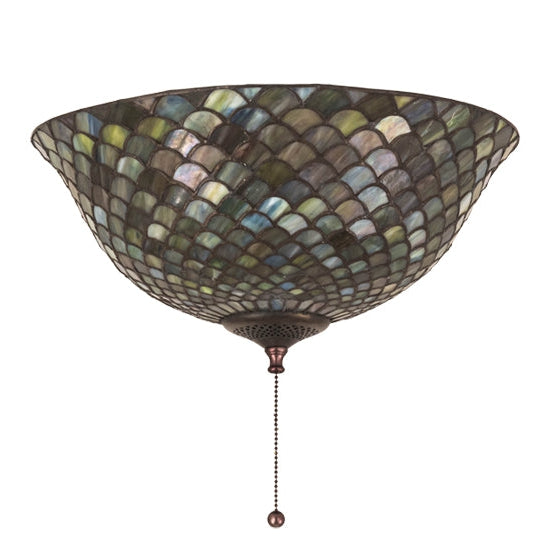 Meyda Tiffany Fishscale 16" Mahogany Bronze Flush Mount Ceiling Light With Green & Violet Shade Glass