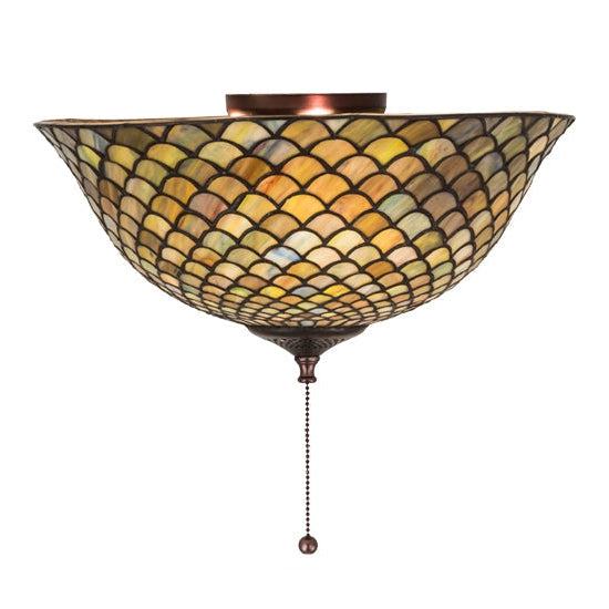 Meyda Tiffany Fishscale 16" Mahogany Bronze Flush Mount Ceiling Light With Green & Violet Shade Glass