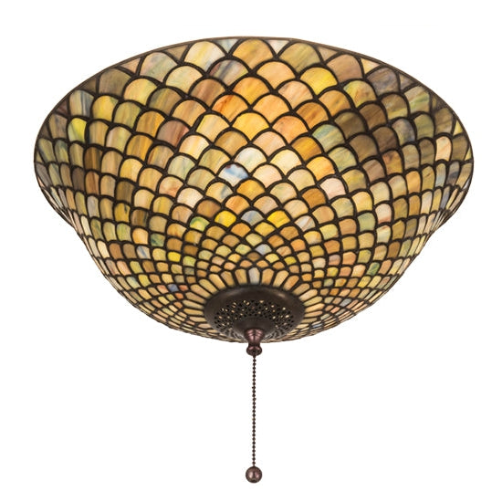 Meyda Tiffany Fishscale 16" Mahogany Bronze Flush Mount Ceiling Light With Green & Violet Shade Glass