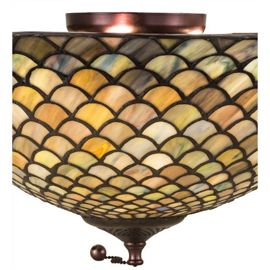 Meyda Tiffany Fishscale 16" Mahogany Bronze Flush Mount Ceiling Light With Green & Violet Shade Glass