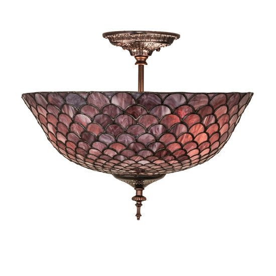 Meyda Tiffany Fishscale 16" Mahogany Bronze Flush Mount Ceiling Light With Violet Shade Glass