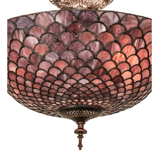 Meyda Tiffany Fishscale 16" Mahogany Bronze Flush Mount Ceiling Light With Violet Shade Glass