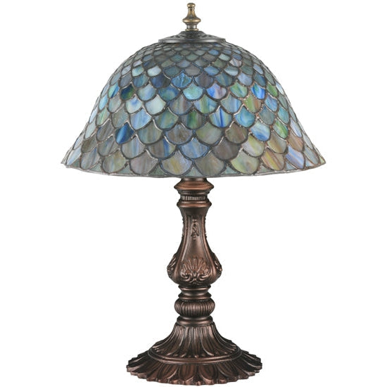 Meyda Tiffany Fishscale 17" Mahogany Bronze Accent Table Lamp With Green & Violet Shade Glass