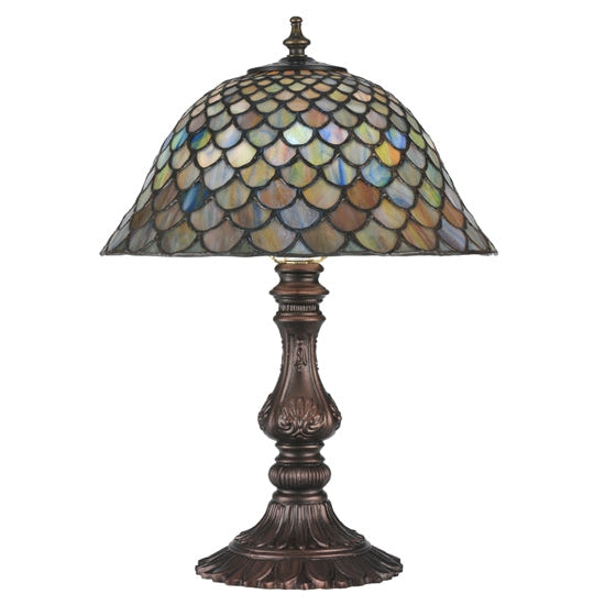 Meyda Tiffany Fishscale 17" Mahogany Bronze Accent Table Lamp With Green & Violet Shade Glass