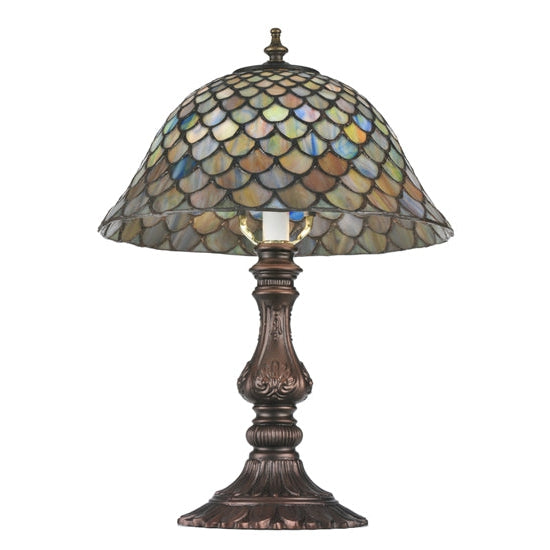 Meyda Tiffany Fishscale 17" Mahogany Bronze Accent Table Lamp With Green & Violet Shade Glass