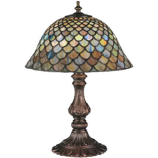 Meyda Tiffany Fishscale 17" Mahogany Bronze Accent Table Lamp With Green & Violet Shade Glass