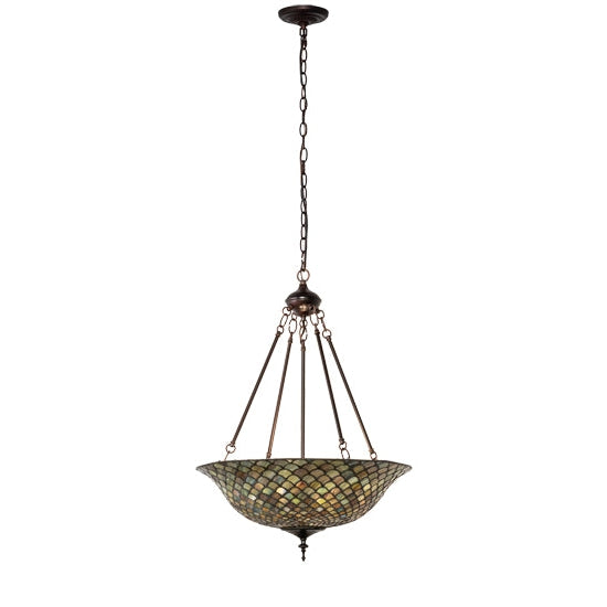 Meyda Tiffany Fishscale 20" Mahogany Bronze Inverted Pendant Light With Green Shade Glass