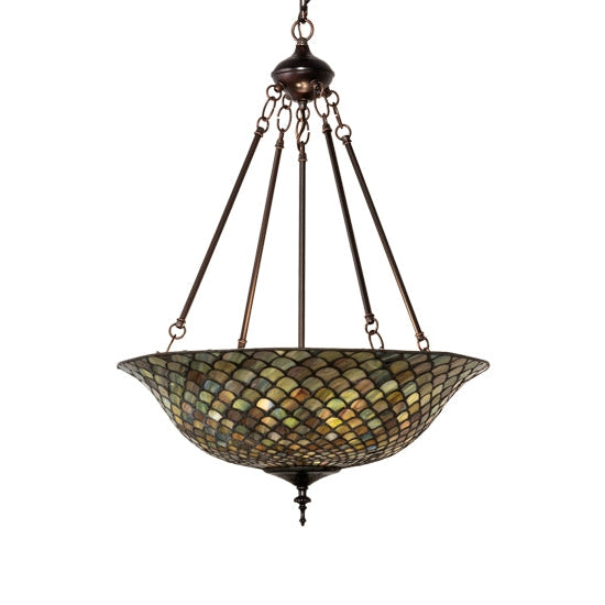 Meyda Tiffany Fishscale 20" Mahogany Bronze Inverted Pendant Light With Green Shade Glass