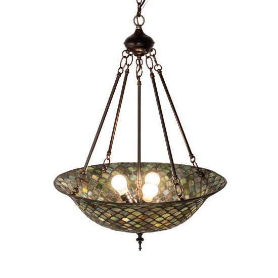 Meyda Tiffany Fishscale 20" Mahogany Bronze Inverted Pendant Light With Green Shade Glass