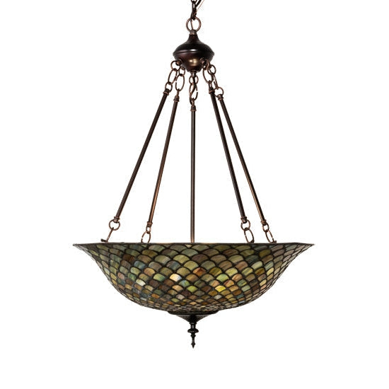 Meyda Tiffany Fishscale 20" Mahogany Bronze Inverted Pendant Light With Green Shade Glass