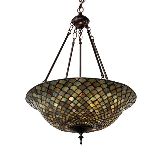 Meyda Tiffany Fishscale 20" Mahogany Bronze Inverted Pendant Light With Green Shade Glass