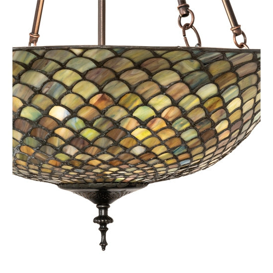 Meyda Tiffany Fishscale 20" Mahogany Bronze Inverted Pendant Light With Green Shade Glass