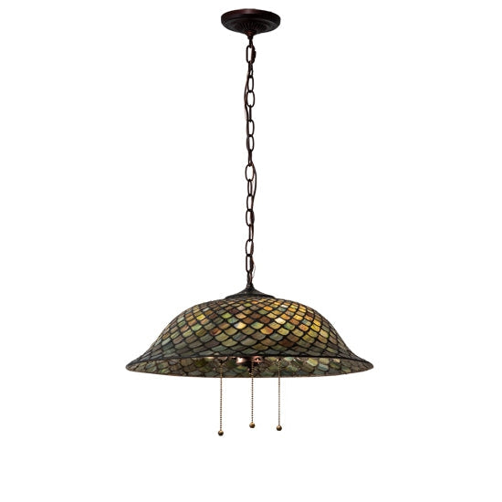 Meyda Tiffany Fishscale 20" Mahogany Bronze Pendant Light With Green & Beige Shade Glass