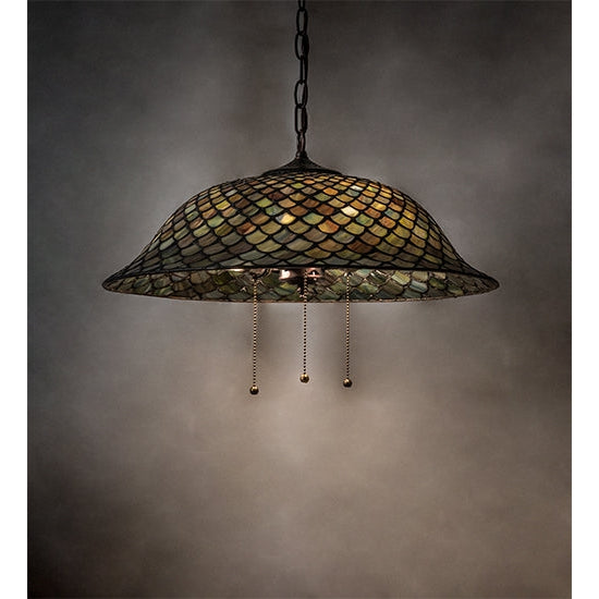 Meyda Tiffany Fishscale 20" Mahogany Bronze Pendant Light With Green & Beige Shade Glass