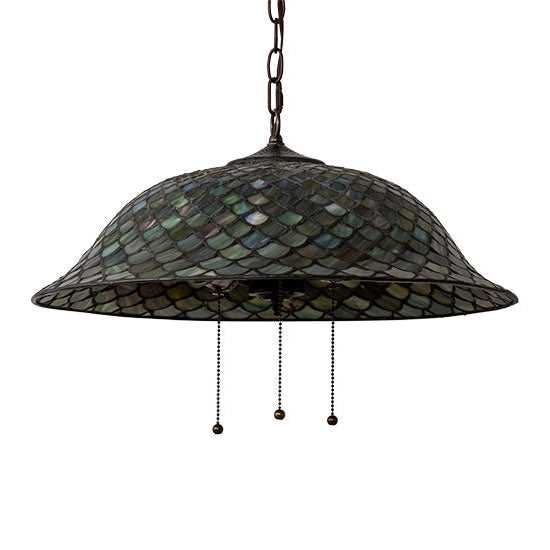 Meyda Tiffany Fishscale 20" Mahogany Bronze Pendant Light With Green & Beige Shade Glass