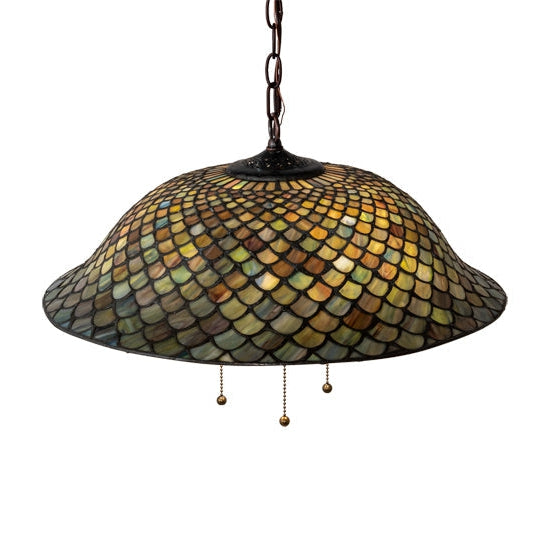 Meyda Tiffany Fishscale 20" Mahogany Bronze Pendant Light With Green & Beige Shade Glass