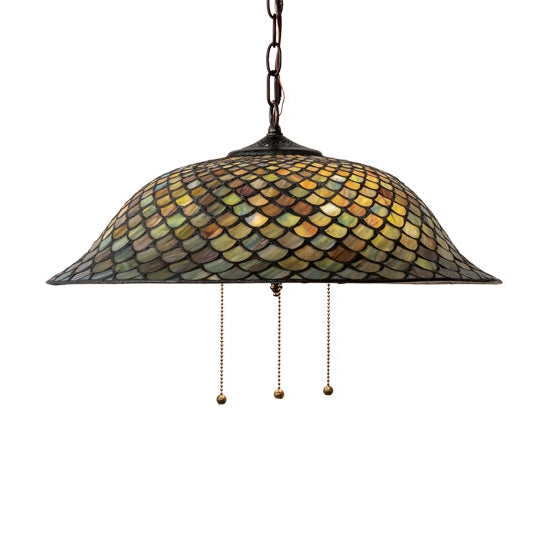 Meyda Tiffany Fishscale 20" Mahogany Bronze Pendant Light With Green & Beige Shade Glass