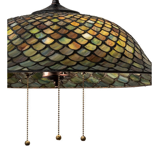 Meyda Tiffany Fishscale 20" Mahogany Bronze Pendant Light With Green & Beige Shade Glass