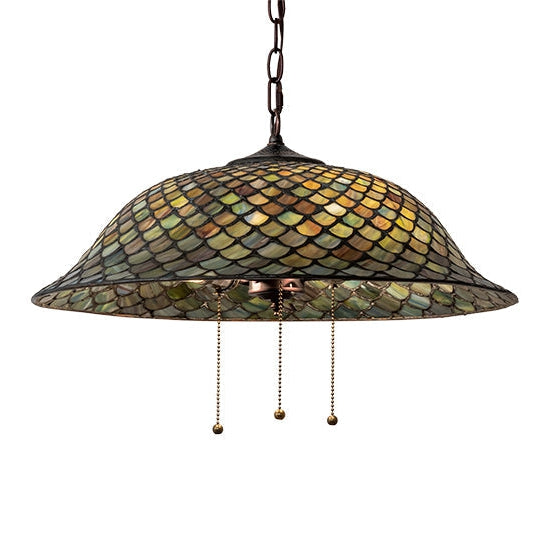 Meyda Tiffany Fishscale 20" Mahogany Bronze Pendant Light With Green & Beige Shade Glass