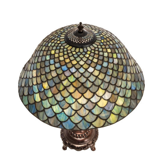 Meyda Tiffany Fishscale 22" Mahogany Bronze Table Lamp With Green Shade Glass