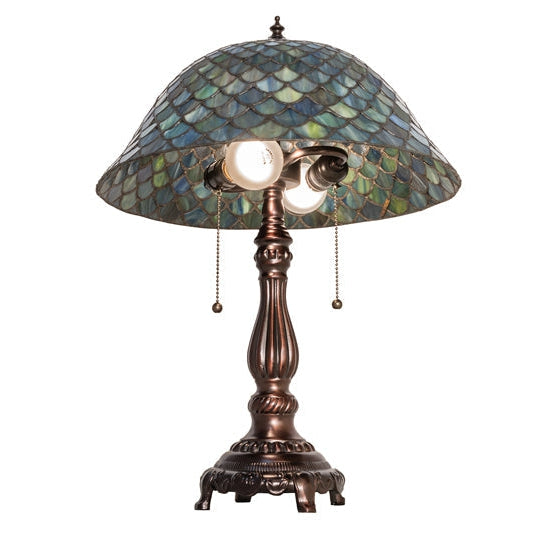 Meyda Tiffany Fishscale 22" Mahogany Bronze Table Lamp With Green Shade Glass