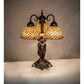 Meyda Tiffany Fishscale 23" 3-Light Mahogany Bronze Table Lamp With Beige Shade Glass