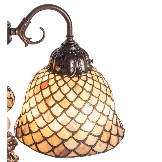 Meyda Tiffany Fishscale 23" 3-Light Mahogany Bronze Table Lamp With Beige Shade Glass