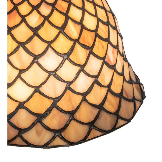 Meyda Tiffany Fishscale 23" 3-Light Mahogany Bronze Table Lamp With Beige Shade Glass